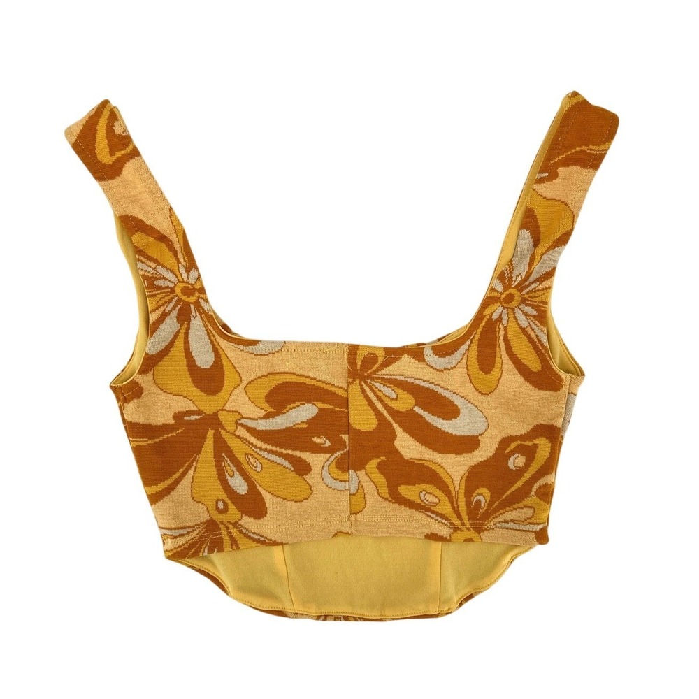 Zara Retro Floral Crop Top 70s Groovy Mod Yellow Orange S - Picture 4 of 7